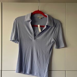Madewell Light Blue Ribbed Polo Collar Short Sleeve Top